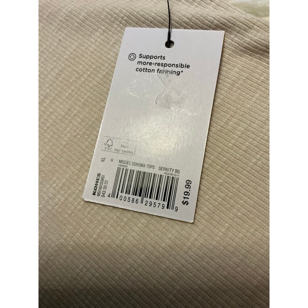 NWT Sonoma Serenity Beige Ribbed Knit Short Flutter Sleeve Top Women's Size XL - Picture 6 of 7